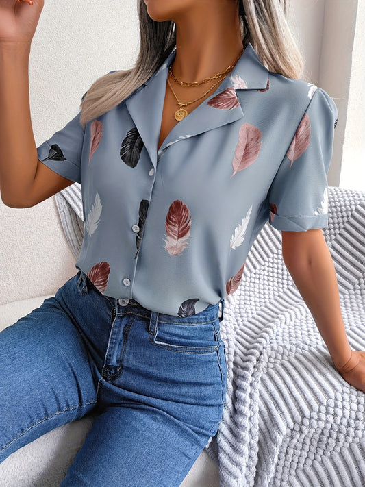 MyWestern Feather Print Light Blue Shirt