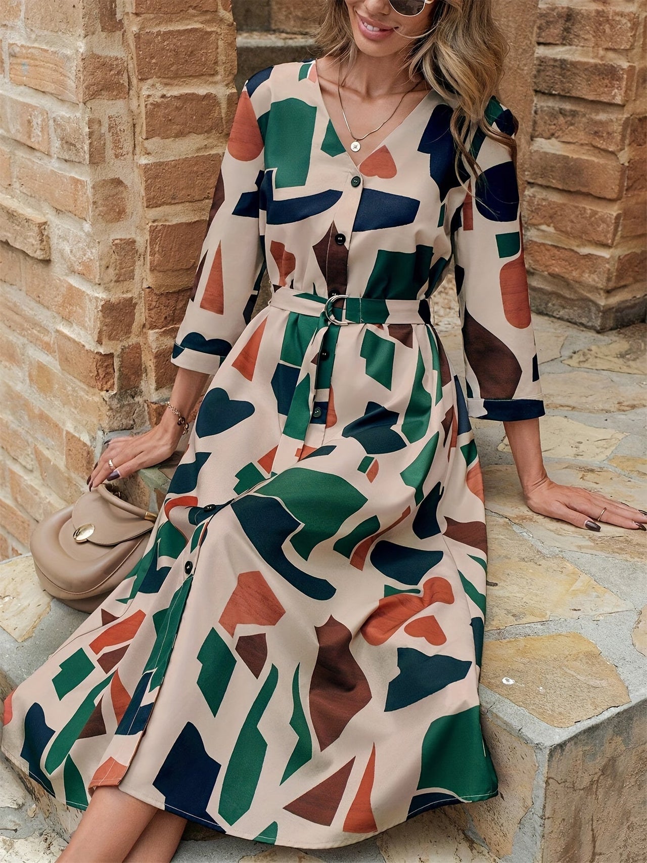 MyWestern Geo Print Belted Dress MyWestern