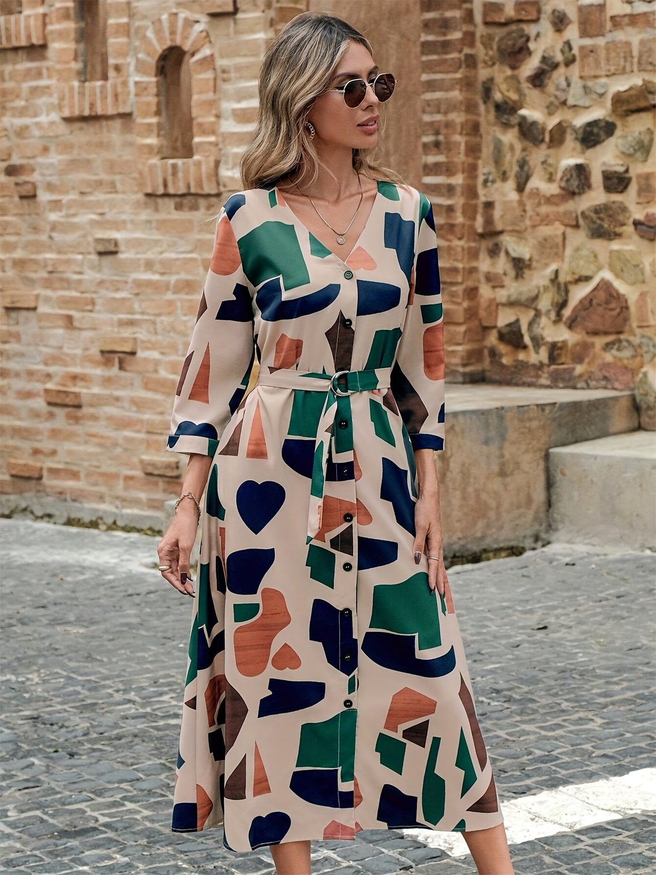 MyWestern Geo Print Belted Dress MyWestern