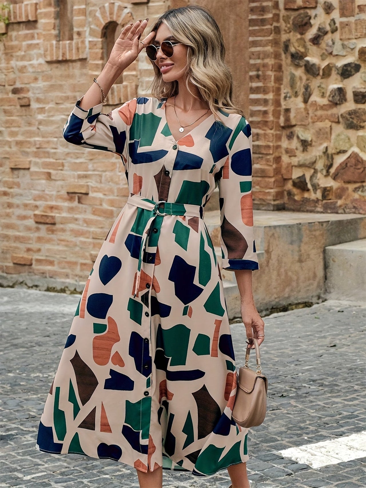MyWestern Geo Print Belted Dress MyWestern