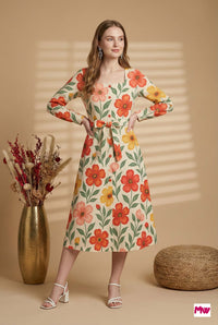 MyWestern Bold Bloom Long-Sleeve Midi Dress