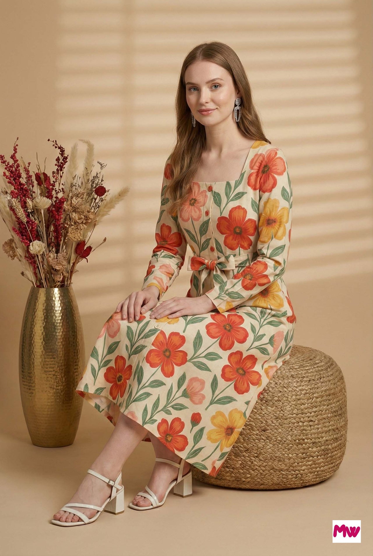 MyWestern Bold Bloom Long-Sleeve Midi Dress