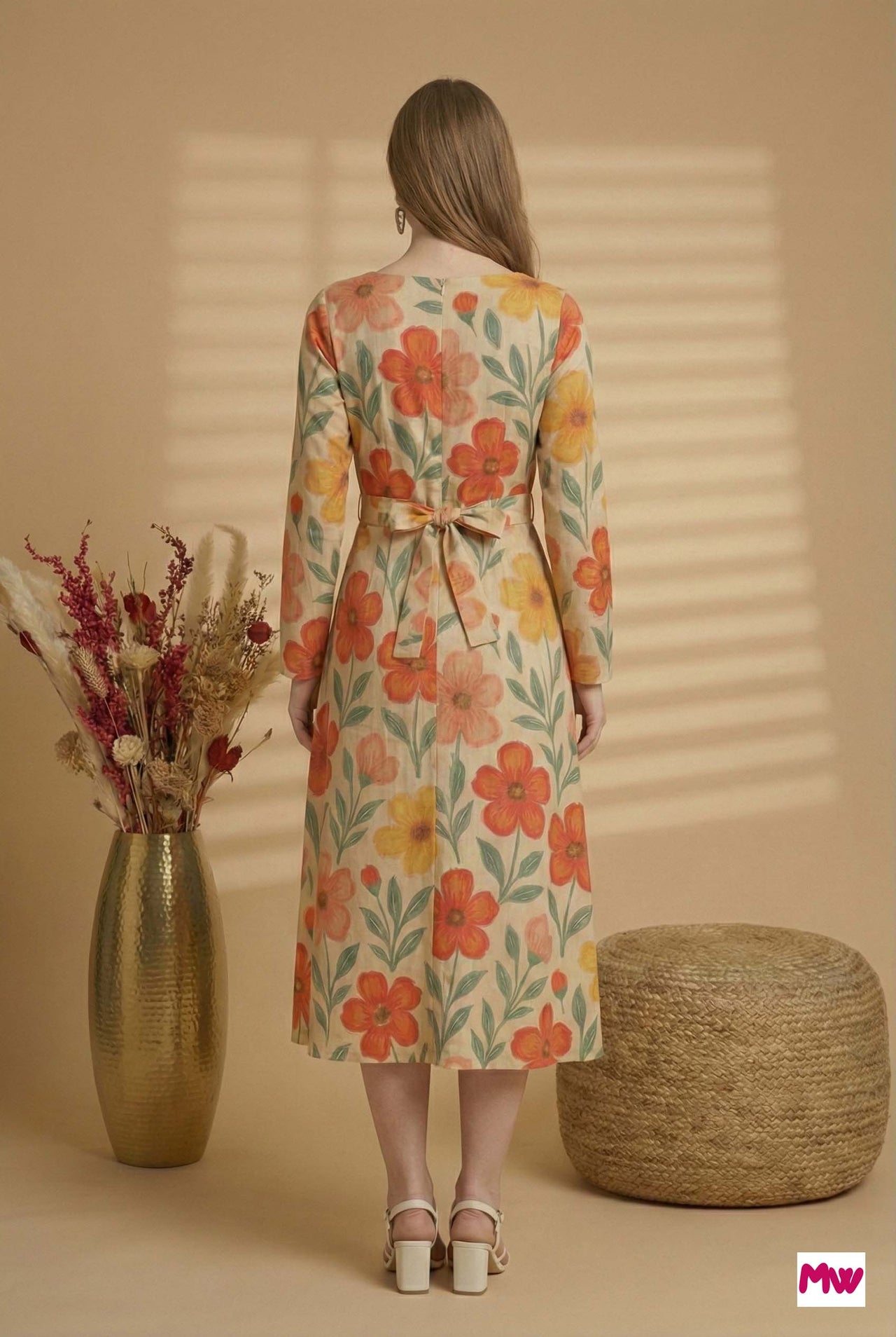 MyWestern Bold Bloom Long-Sleeve Midi Dress