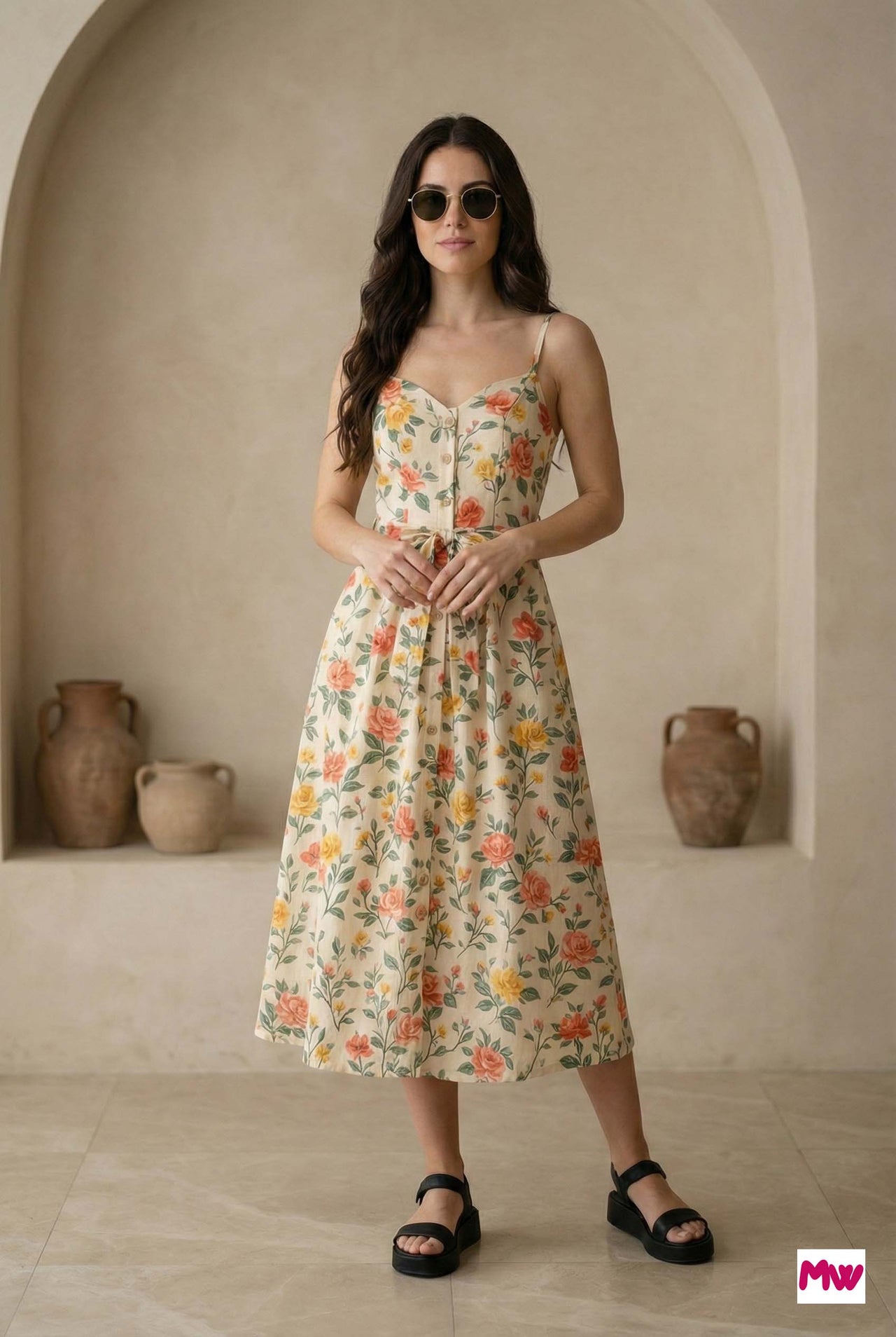 MyWestern Floral Bliss Strappy Midi Dress