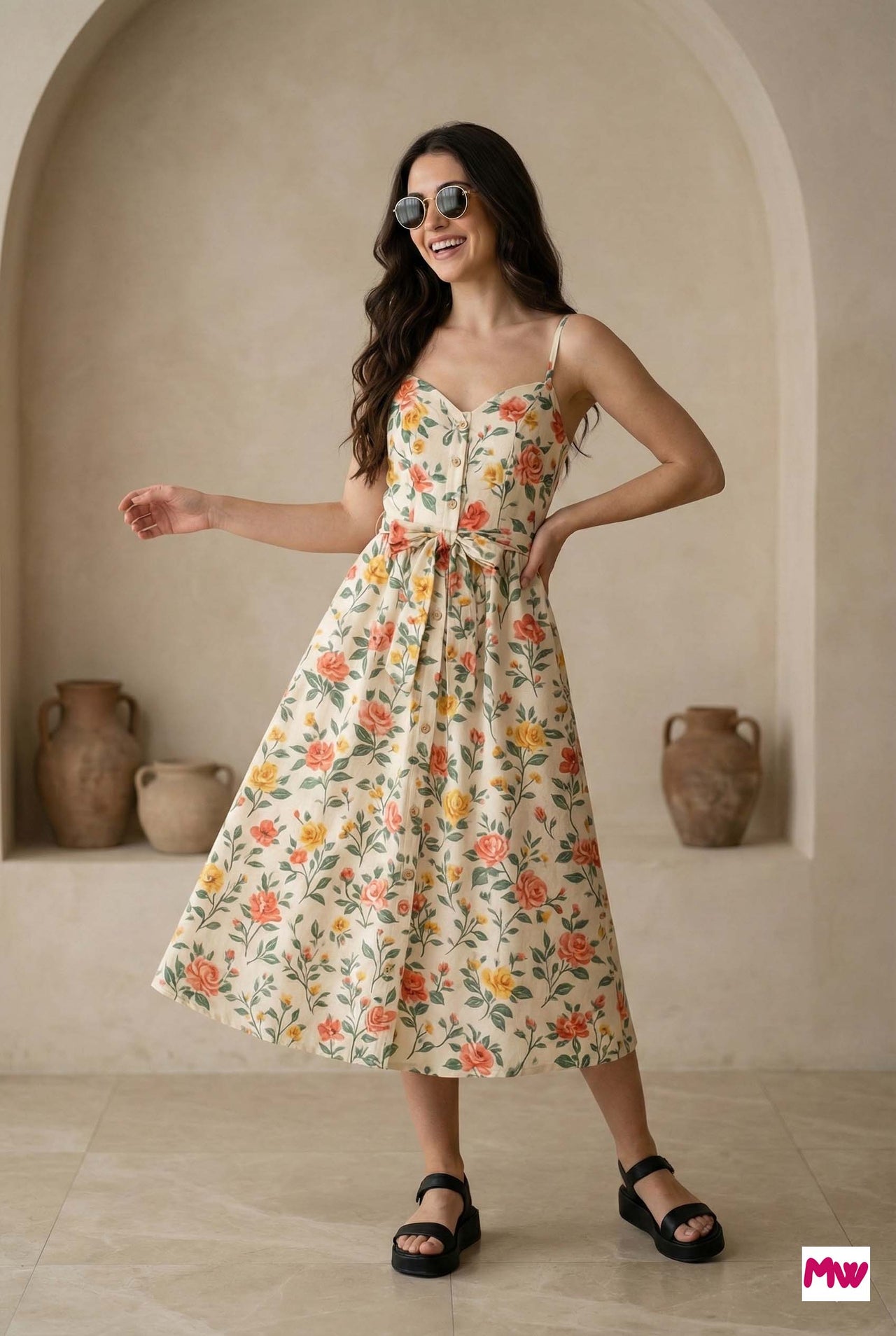 MyWestern Floral Bliss Strappy Midi Dress