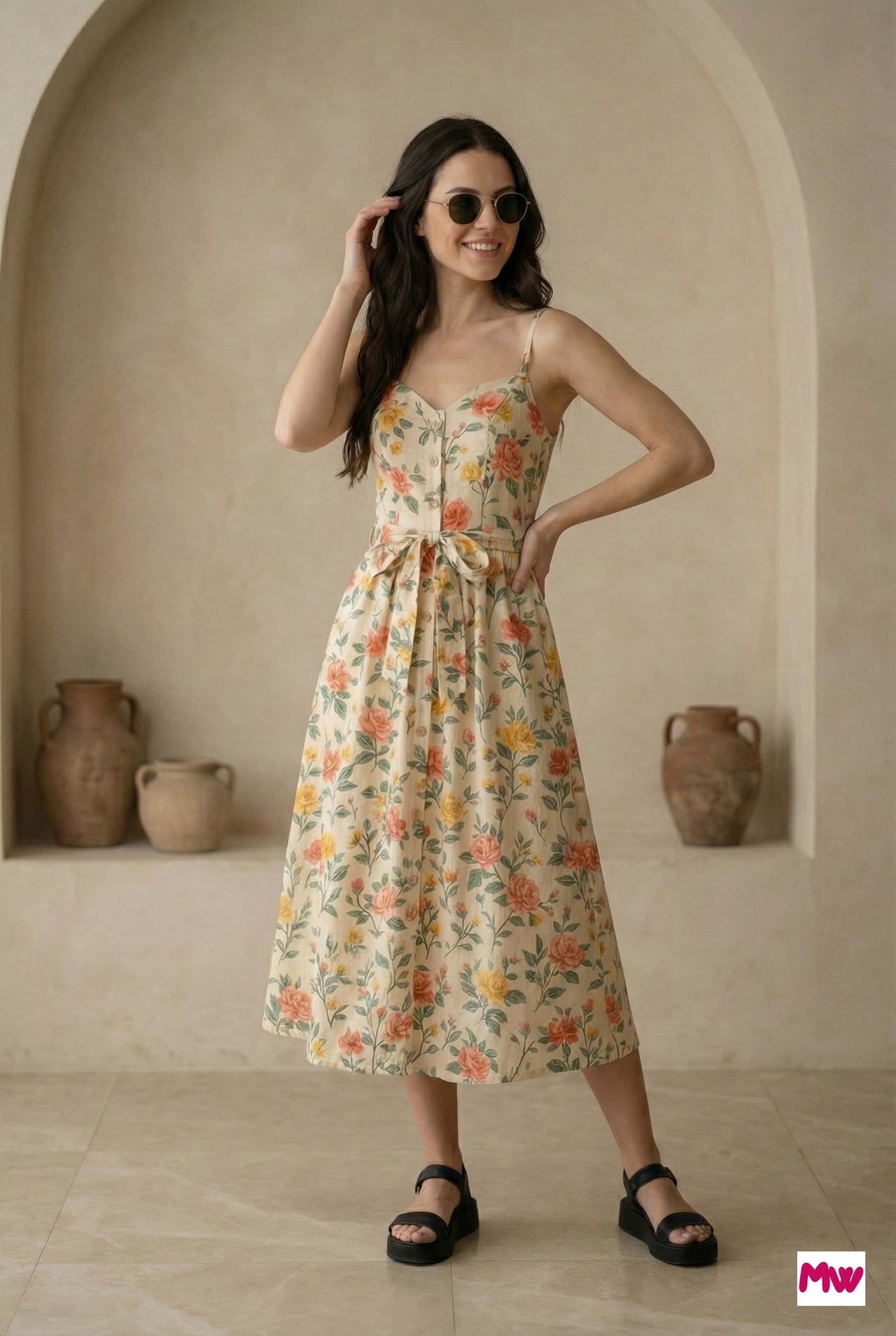 MyWestern Floral Bliss Strappy Midi Dress