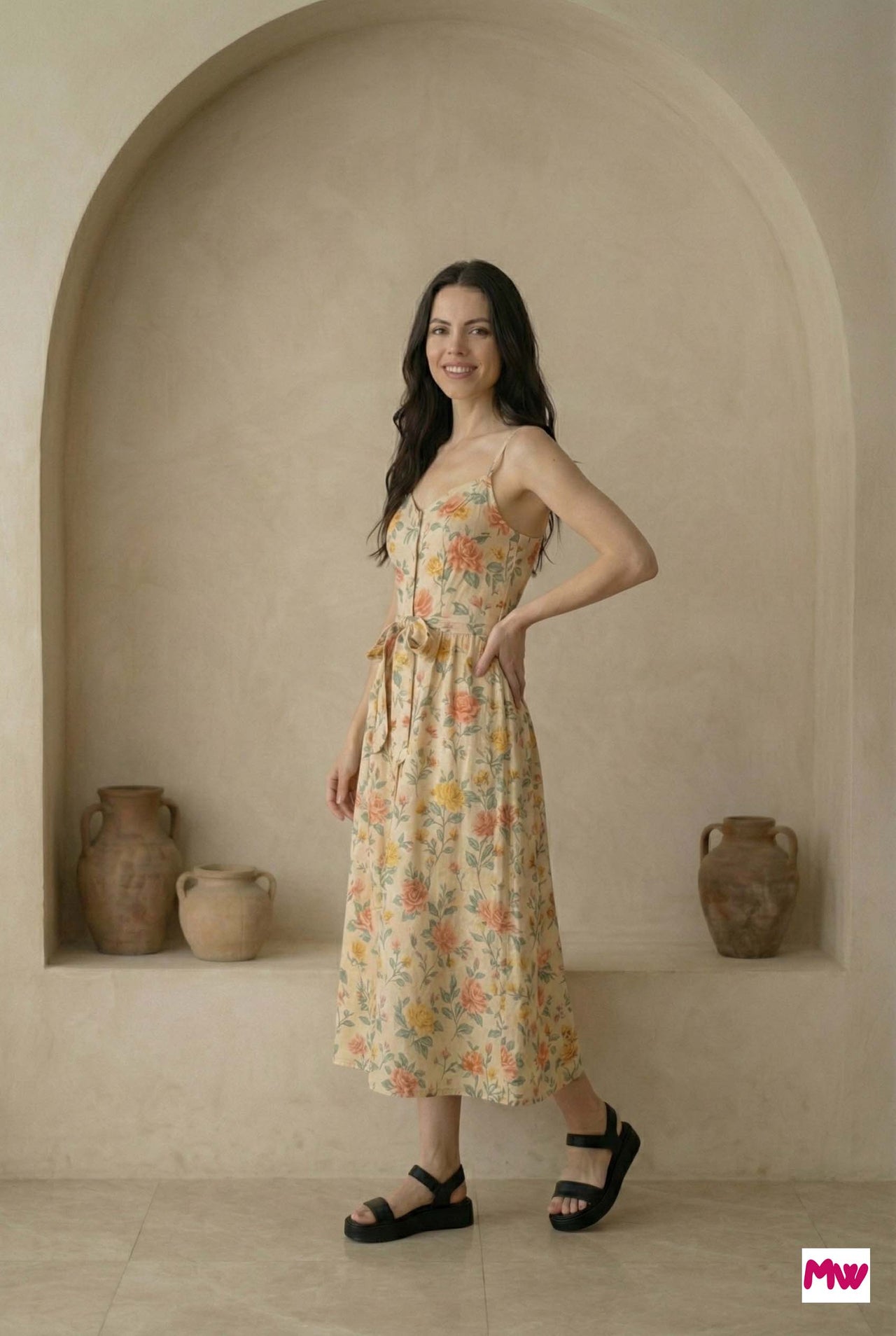 MyWestern Floral Bliss Strappy Midi Dress