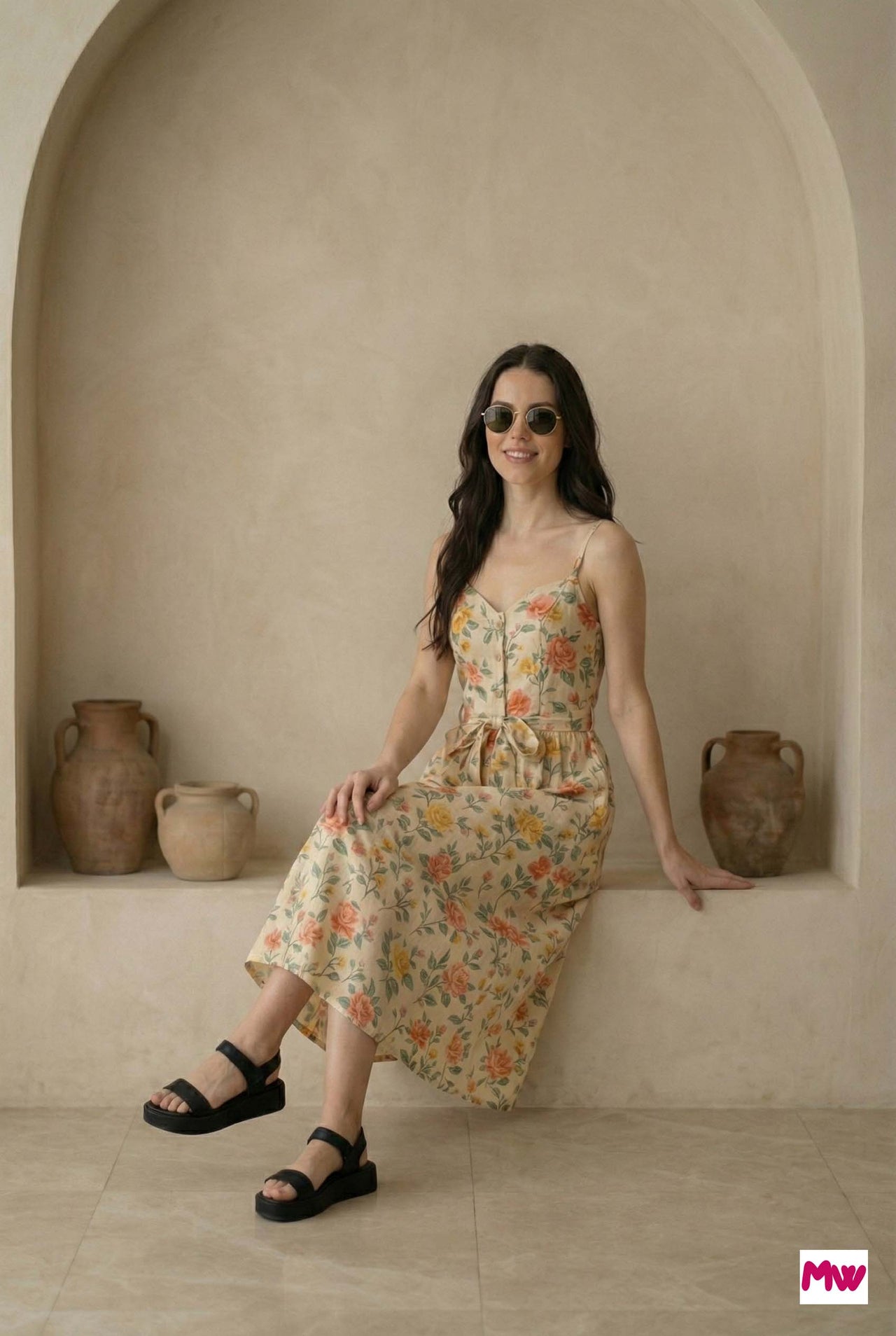 MyWestern Floral Bliss Strappy Midi Dress