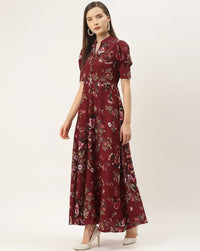 My Western Crepe Floral Printed Full Length Fit & Flared Western Maxi Dress My Western