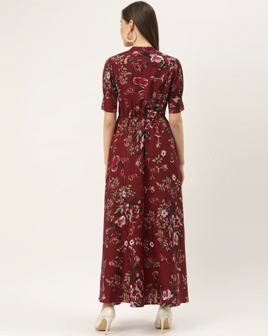 My Western Crepe Floral Printed Full Length Fit & Flared Western Maxi Dress