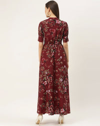 My Western Crepe Floral Printed Full Length Fit & Flared Western Maxi Dress My Western
