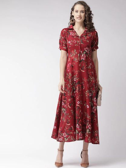 My Western Crepe Floral Printed Full Length Fit & Flared Western Maxi Dress