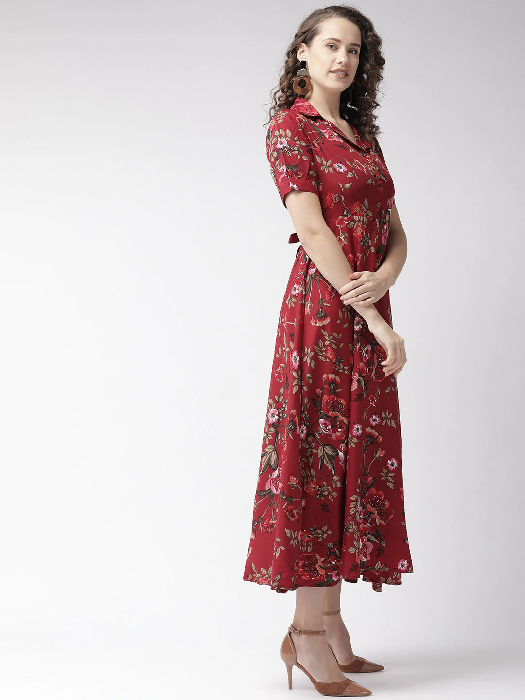 My Western Crepe Floral Printed Full Length Fit & Flared Western Maxi Dress