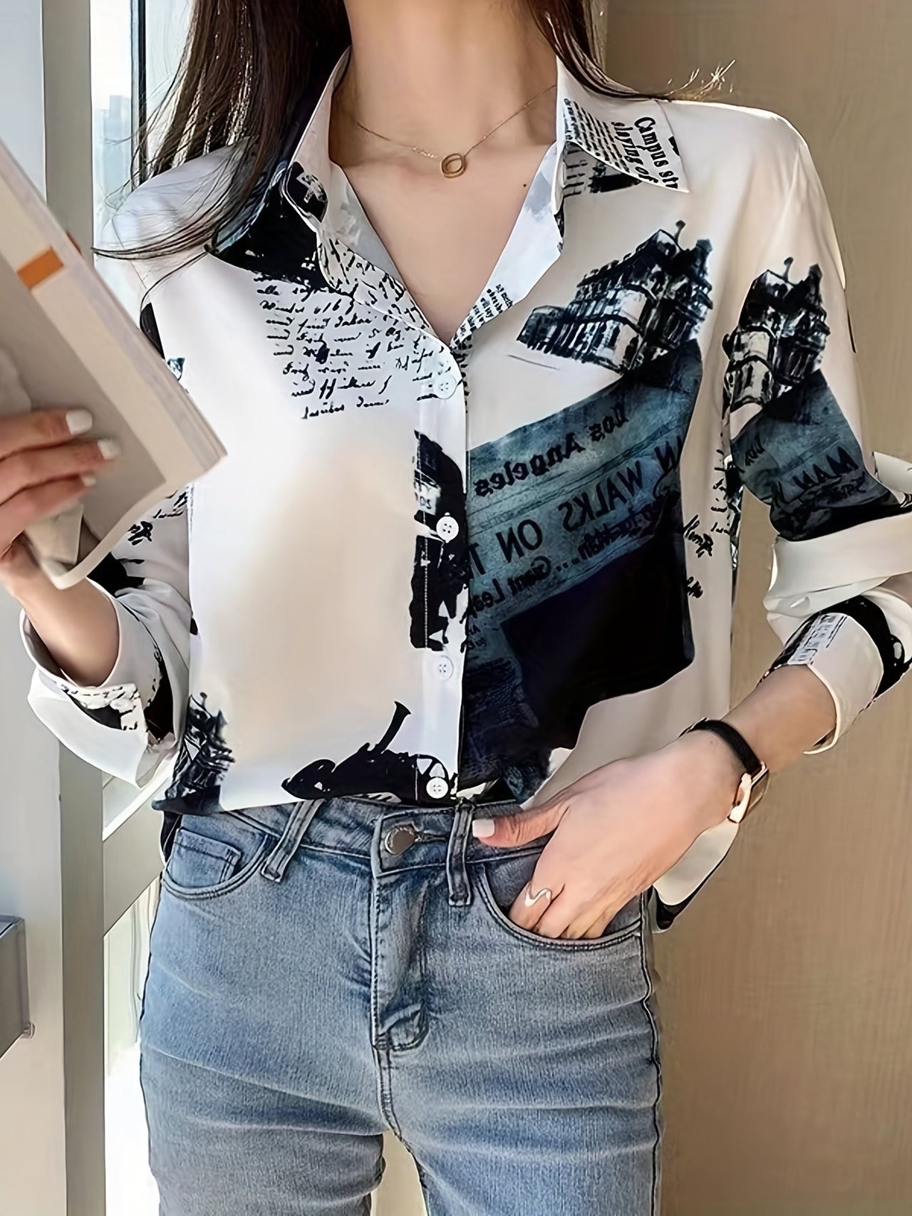 MyWestern Women's Monochrome Vintage Print Shirt My Western