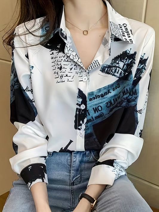 MyWestern Women's Monochrome Vintage Print Shirt