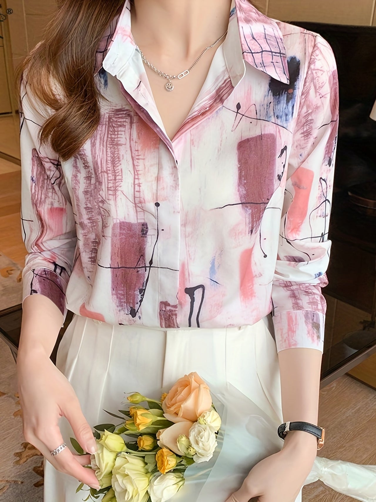 MyWestern Elegant Abstract Print Satin Shirt My Western