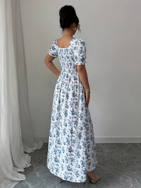 MyWestern Floral Print A-Line Maxi Dress with Puff Sleeves