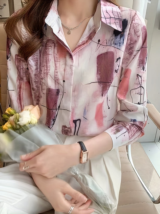 MyWestern Elegant Abstract Print Satin Shirt