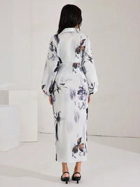 MyWestern Women's Fall Elegant Floral Print Lantern Sleeve Long Dress My Western