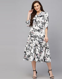 My Western Women's Crepe Floral Printed Ruffled Western Maxi Dress My Western