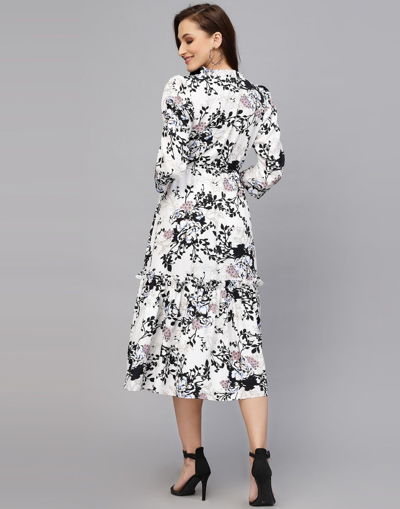 My Western Women's Crepe Floral Printed Ruffled Western Maxi Dress My Western