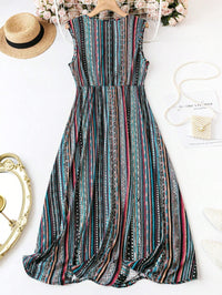 My Western Striped V-Neck Sleeveless Waist-Tie Dress My Western