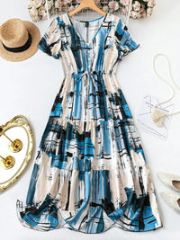My Western Women's Elegant Plaid & Print V-Neck Short Sleeve Summer Dress My Western