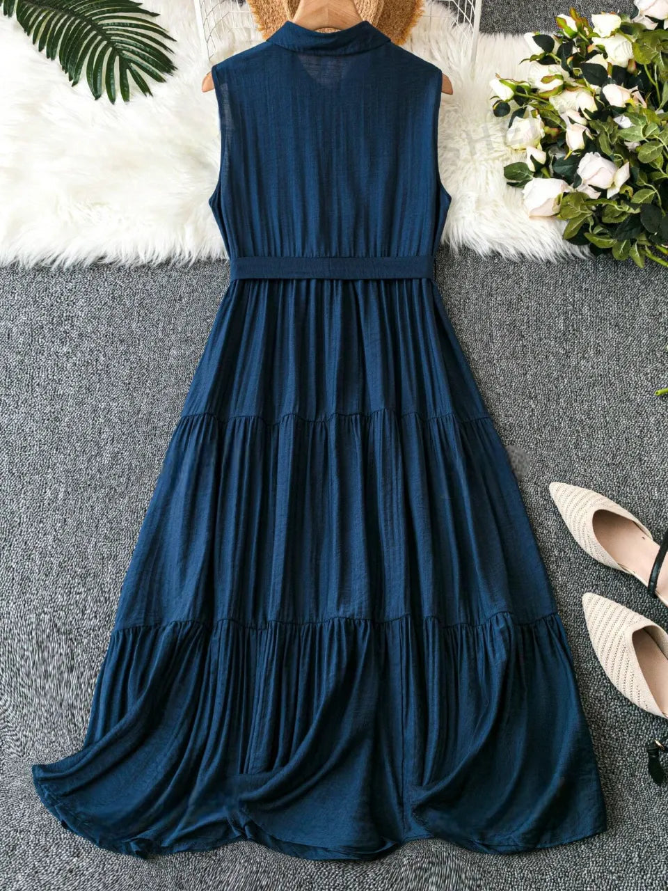 My Western Plus Solid Tiered Hem Belted Maxi Dress My Western