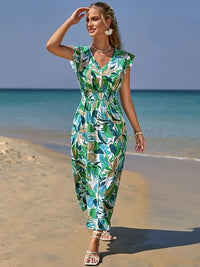 MyWestern Tropical Leaf Print Beach Maxi Dress My Western