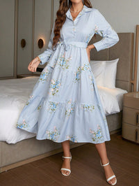 MyWestern Floral Print Ruffle Hem Belted Dress My Western