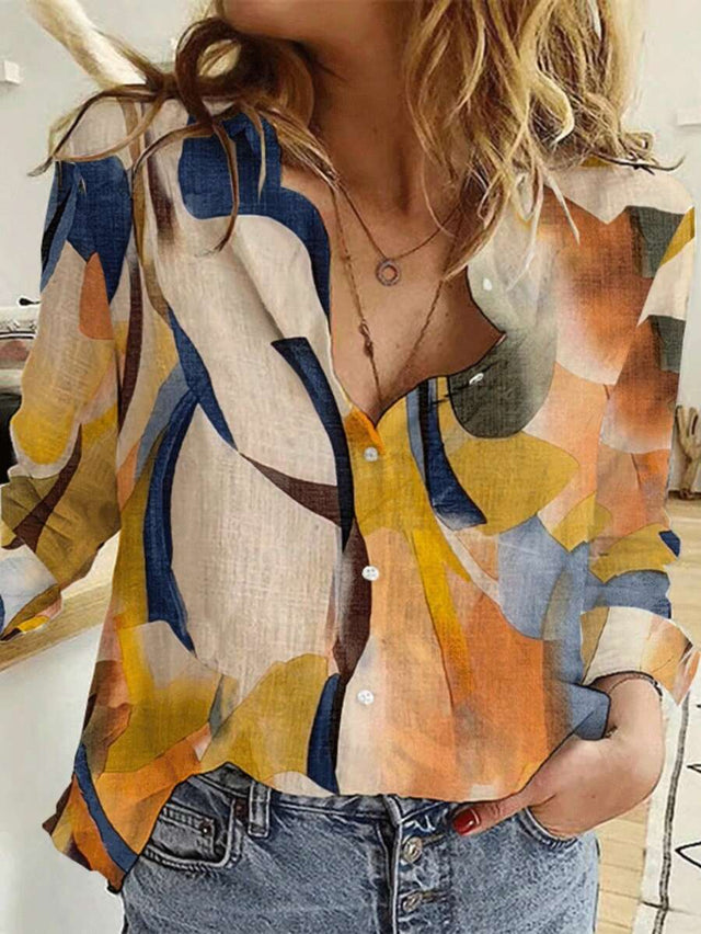 MyWestern abstract print rayon button-down shirt for women - front view