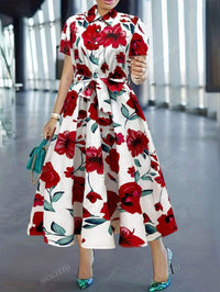 MyWestern Elegant White Floral Shirt Midi Dress Bloom with Grace