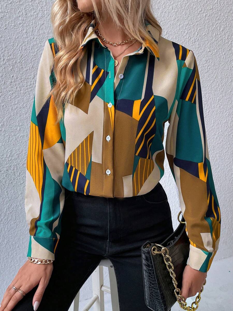 Modern Geometric Print Rayon Shirt for Women MyWestern
