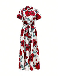 MyWestern Elegant White Floral Shirt Midi Dress Bloom with Grace