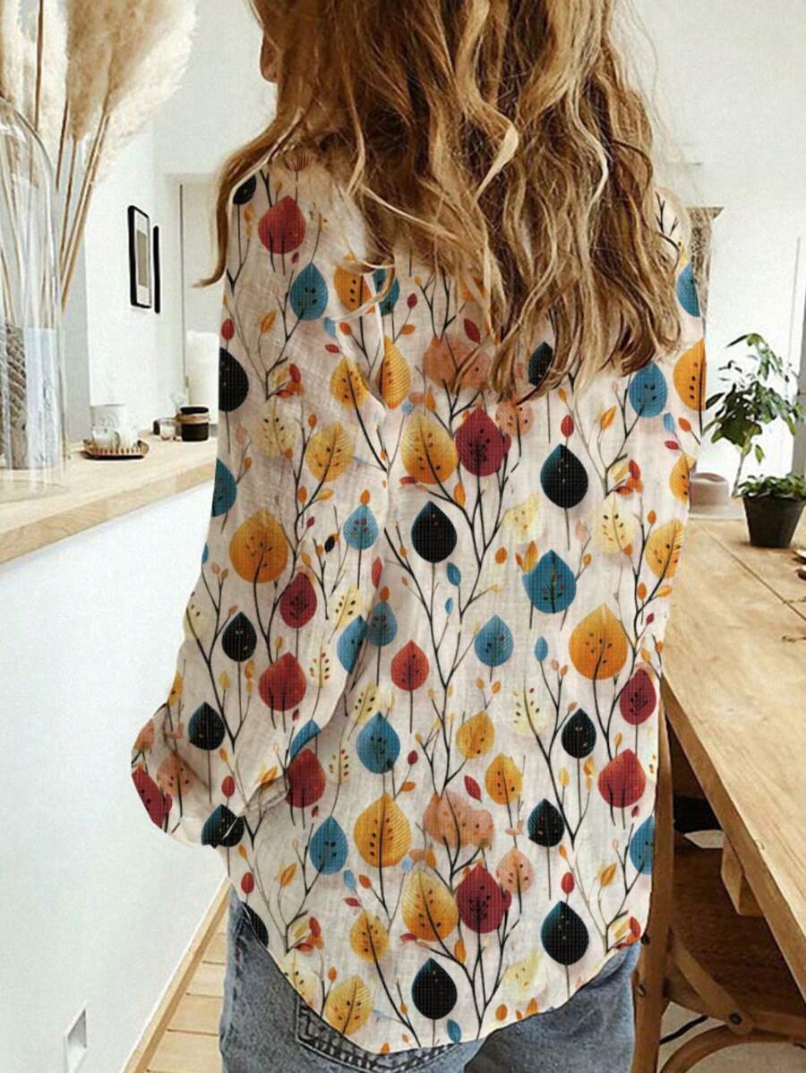 Women's Autumn Leaf Print Button-Down Shirt – Lightweight MyWestern