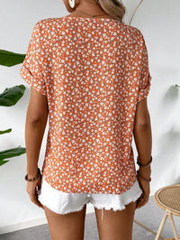 MyWesternOrange Soft Fabric Abstract Stripe Print Rolled-Up Short Sleeves Round Neckline Relaxed Fit Top For Women & Girls WesternLove