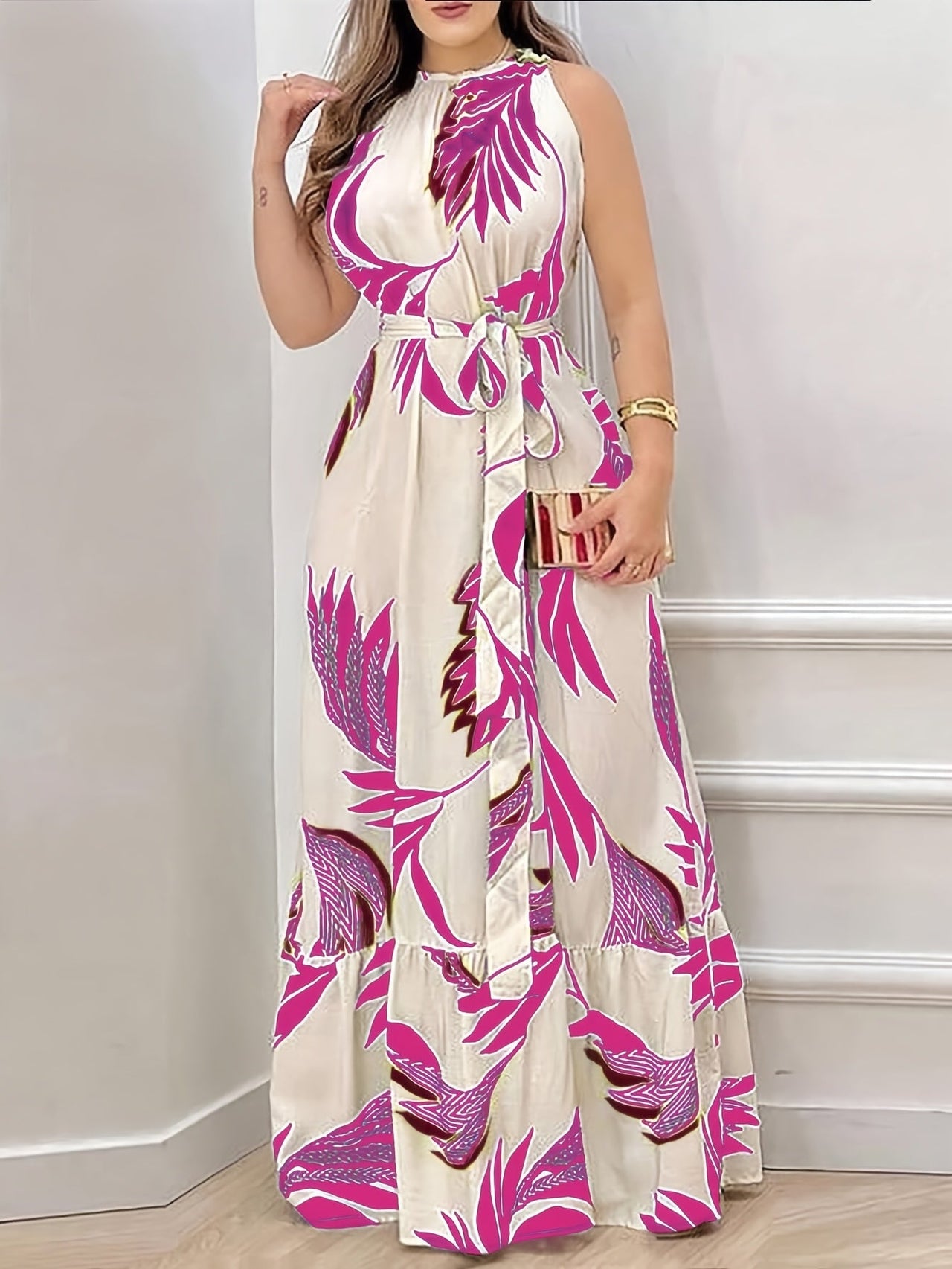 MyWestern Women's Casual Sleeveless Dress with Botanical Print My Western