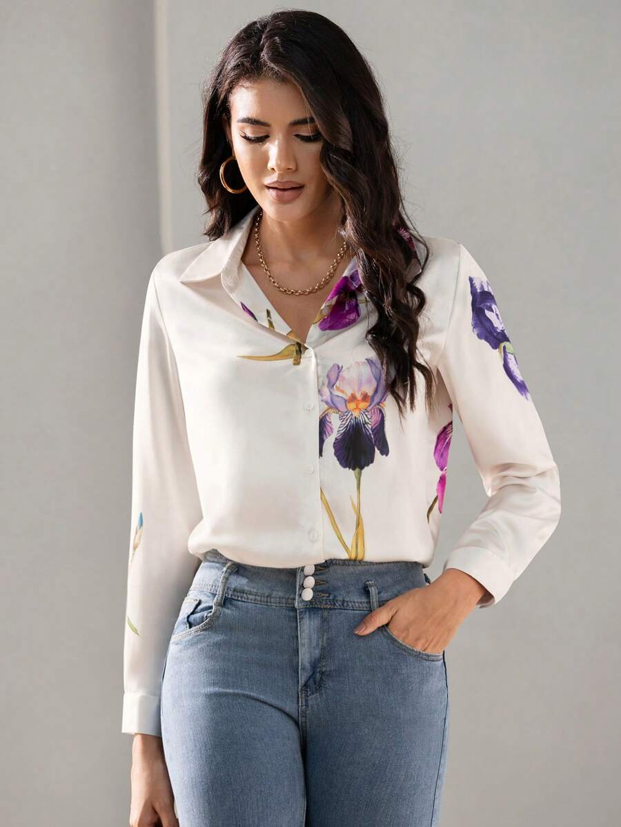 MyWestern Floral Print Twist Front Shirt