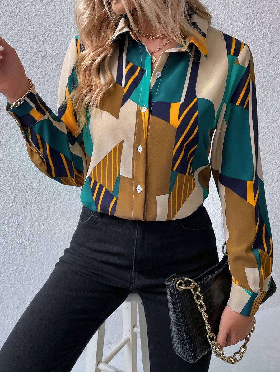 Modern Geometric Print Rayon Shirt for Women MyWestern
