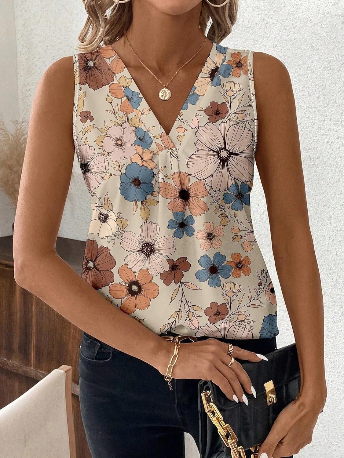 Printed Rayon Sleeveless Top for Women