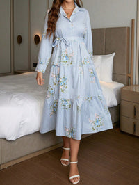 MyWestern Floral Print Ruffle Hem Belted Dress My Western