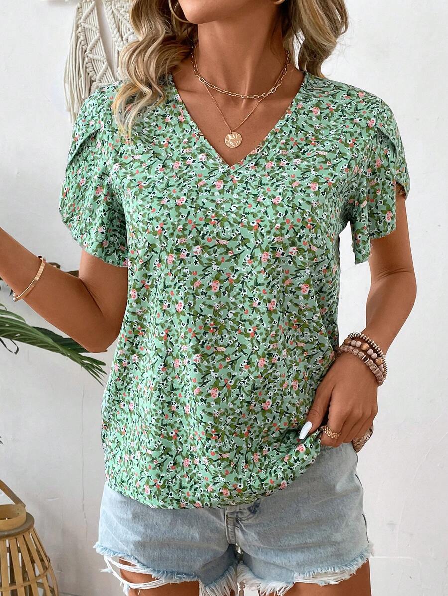 MyWesternPrint Rolled-Up Short Sleeves Round Neckline Relaxed Fit Top For Women & Girls WesternLove