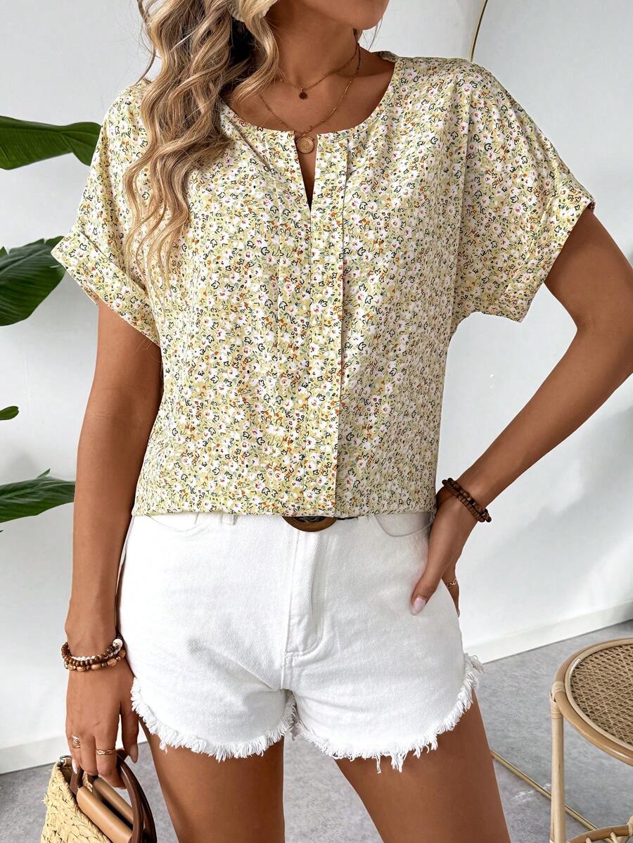 MyWesternAbstract Stripe Print Rolled-Up Short Sleeves Round Neckline Relaxed Fit Top For Women & Girls WesternLove