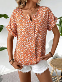 MyWesternOrange Soft Fabric Abstract Stripe Print Rolled-Up Short Sleeves Round Neckline Relaxed Fit Top For Women & Girls WesternLove