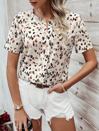 MyWesternWhite Soft Fabric Abstract Stripe Print Rolled-Up Short Sleeves Round Neckline Relaxed Fit Top For Women & Girls WesternLove