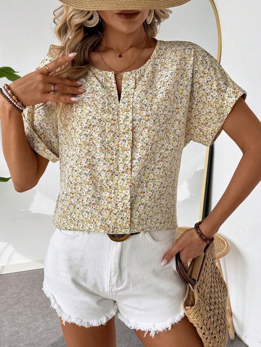 MyWesternAbstract Stripe Print Rolled-Up Short Sleeves Round Neckline Relaxed Fit Top For Women & Girls WesternLove