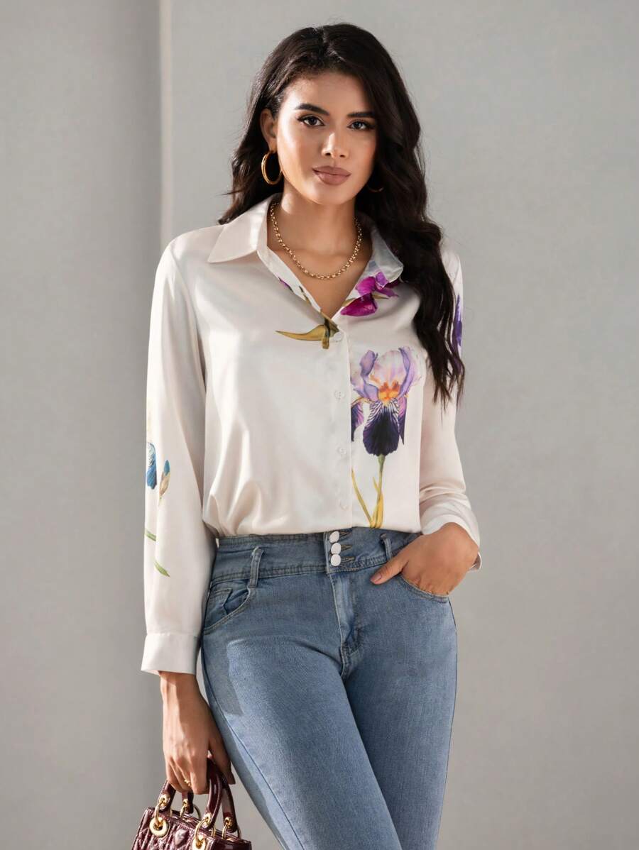 MyWestern Floral Print Twist Front Shirt MyWestern