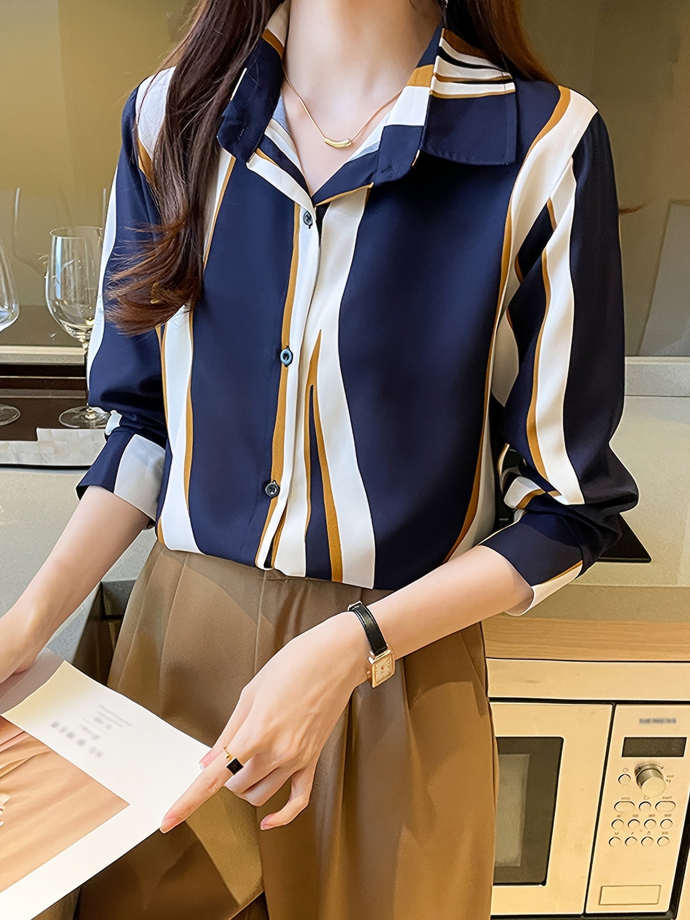 Elegant Striped Button-Down Shirt for Women