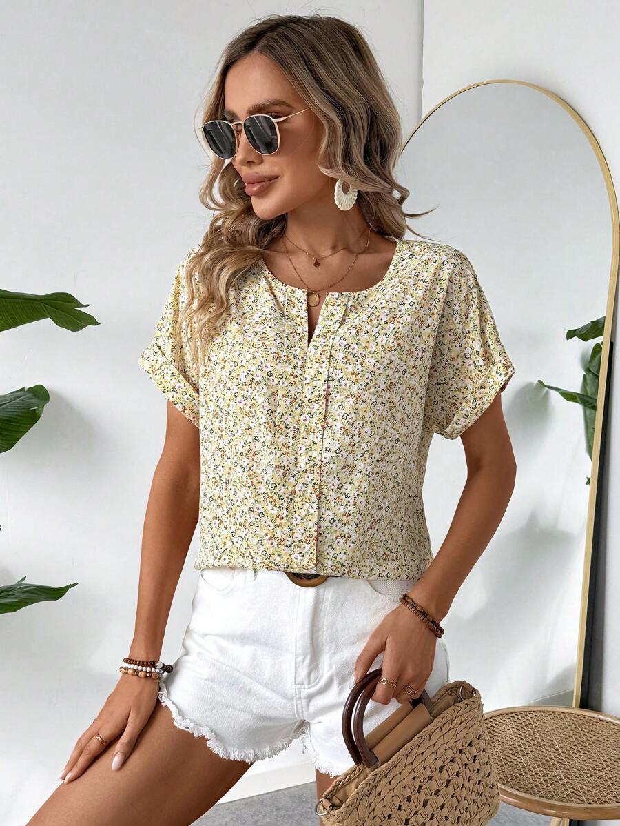 MyWesternAbstract Stripe Print Rolled-Up Short Sleeves Round Neckline Relaxed Fit Top For Women & Girls WesternLove