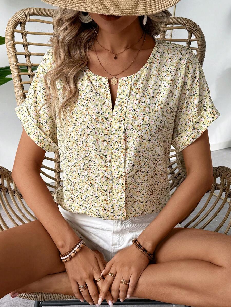 MyWesternAbstract Stripe Print Rolled-Up Short Sleeves Round Neckline Relaxed Fit Top For Women & Girls WesternLove